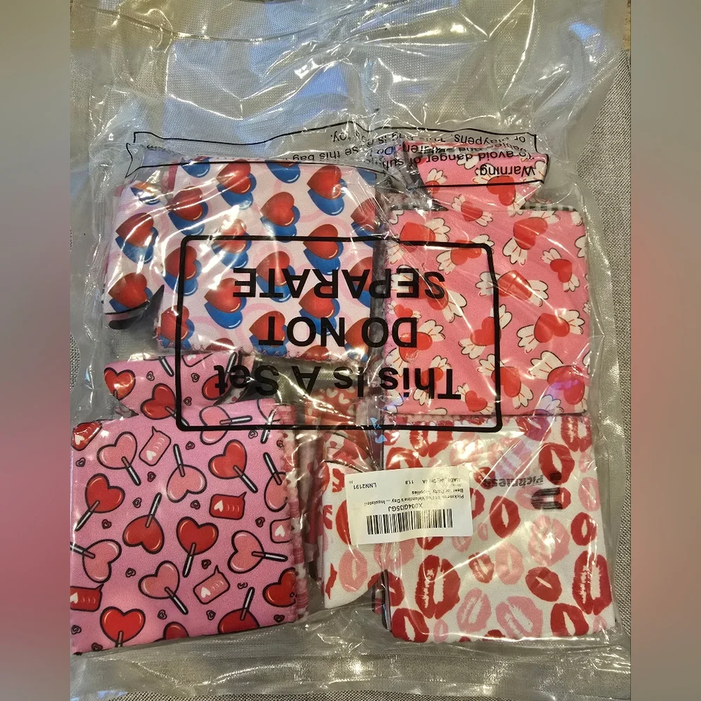 Pickmesh Valentine Heart and Pattern Can Coolers  24 Pc